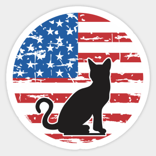 BLACK CAT AMERICAN FELINE USA FLAG 4th of July Design Sticker